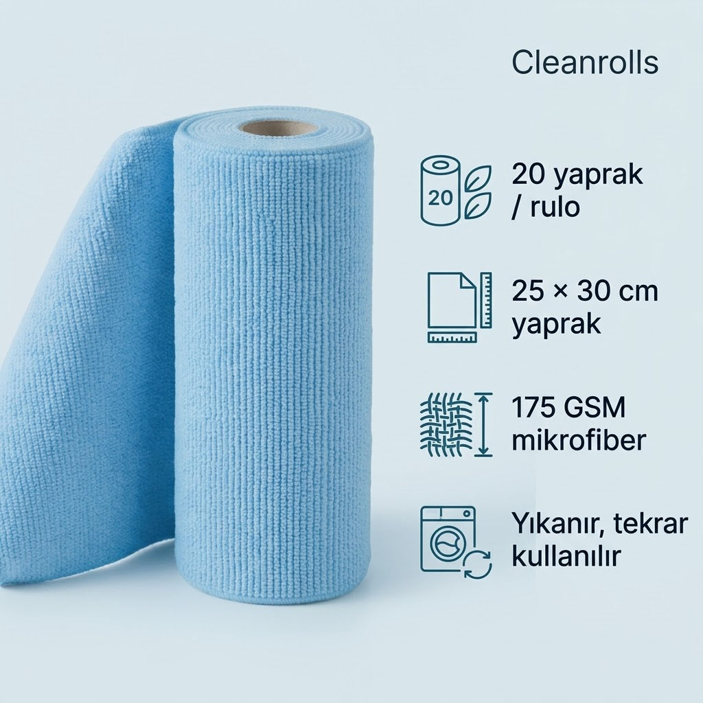 Cleanrolls™ Mikrofiber Rulo Bez – 20 Yaprak