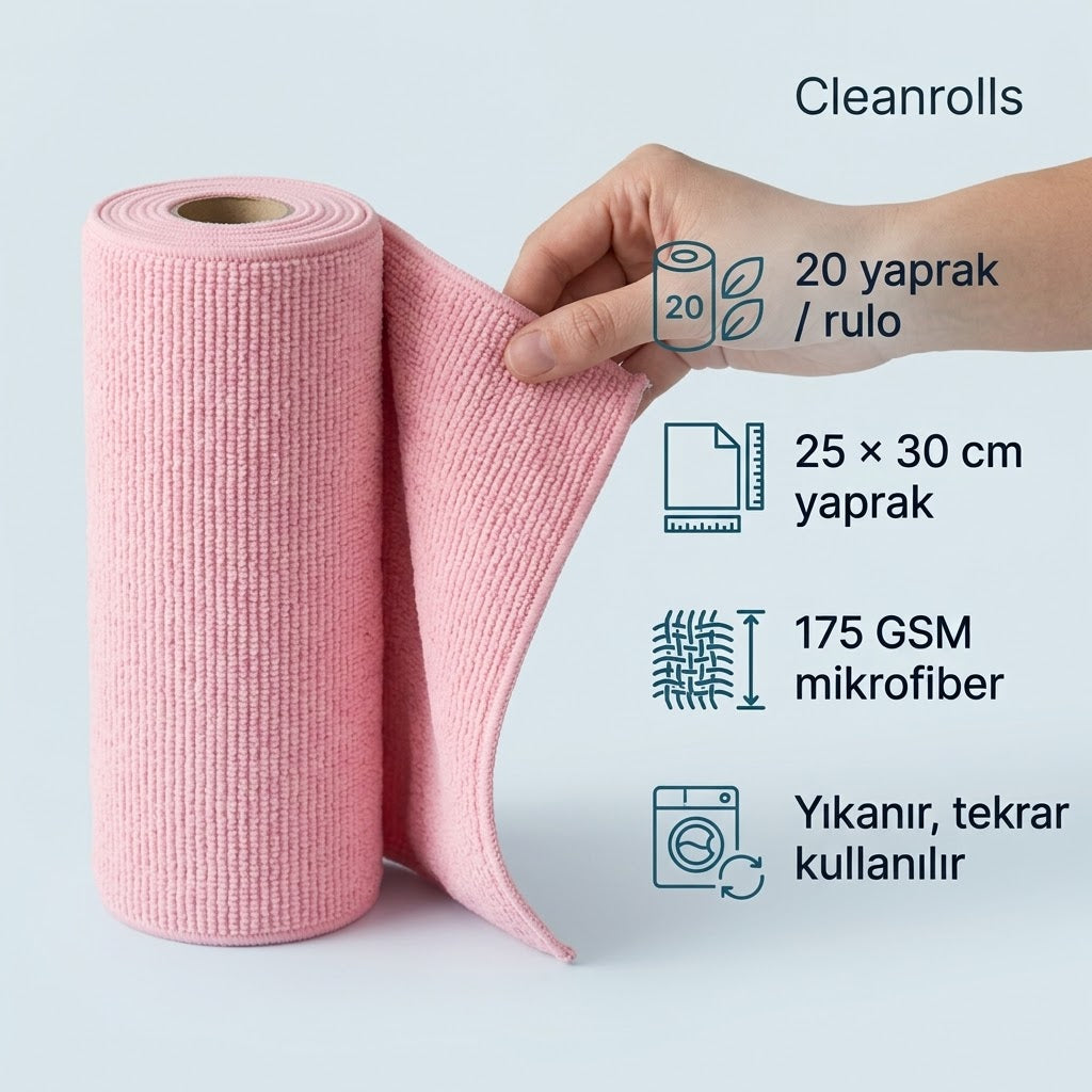 Cleanrolls™ Mikrofiber Rulo Bez – 20 Yaprak
