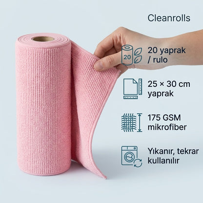 Cleanrolls™ Mikrofiber Rulo Bez – 20 Yaprak
