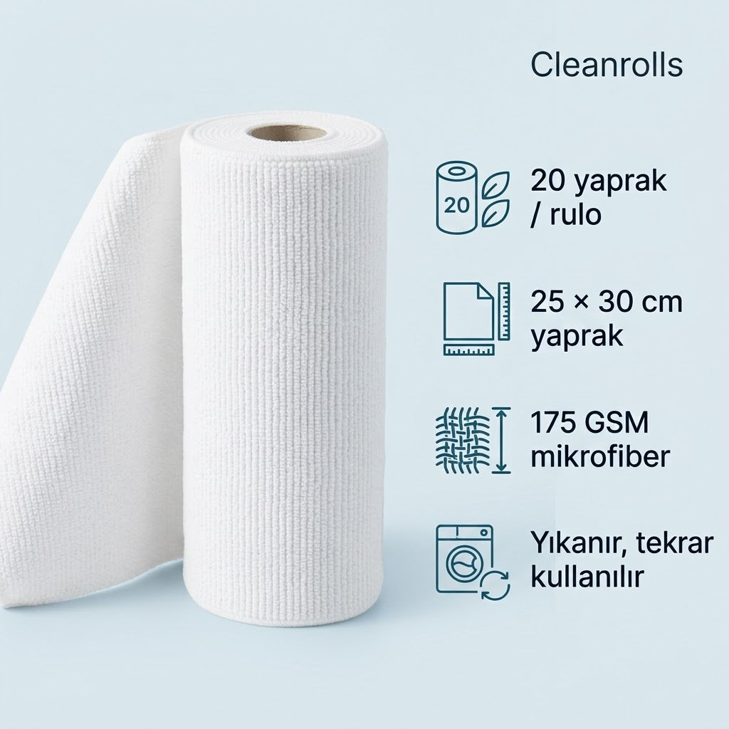 Cleanrolls™ Mikrofiber Rulo Bez – 20 Yaprak