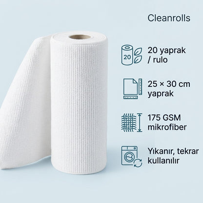 Cleanrolls™ Mikrofiber Rulo Bez – 20 Yaprak